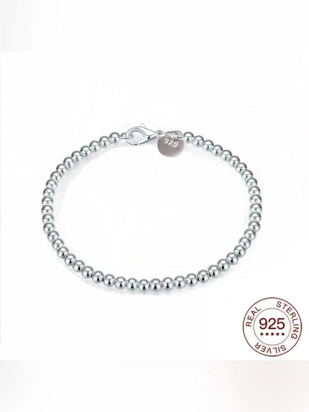 Genuine High Shine 925 Sterling |3MM Bead Ball Chain Bracelet |7, 7.5 & 8” Avail